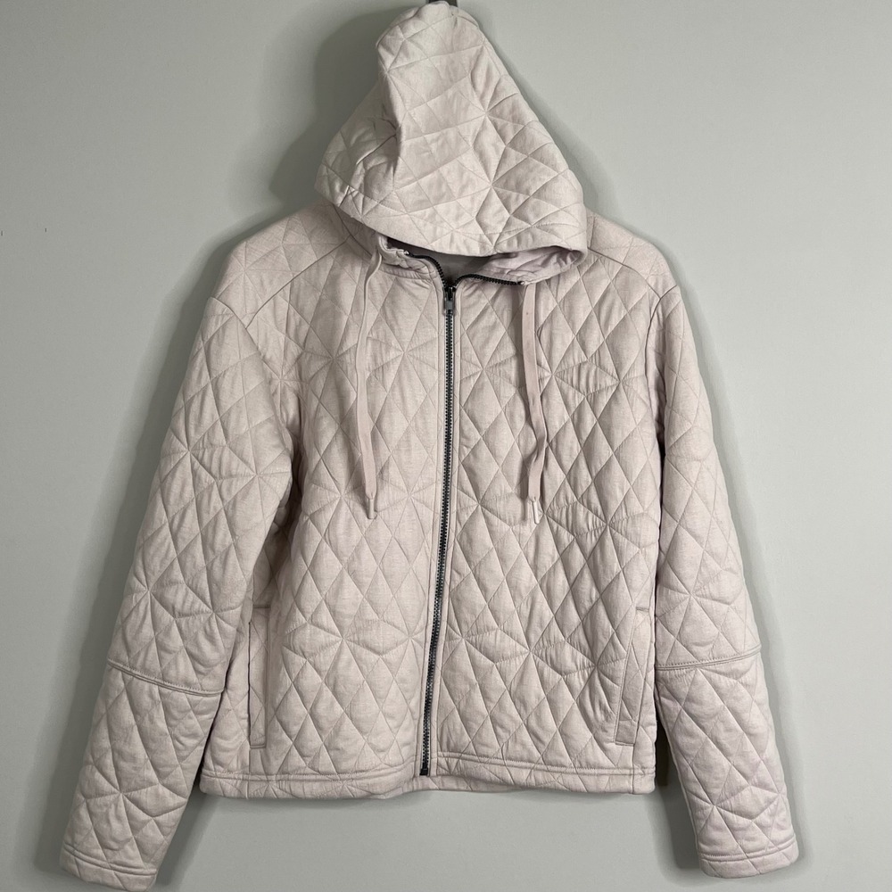 RBX‎ Quilted Full Zip Hoodie Jacket M Beige Tan Casual Activewear Cozy Neutral